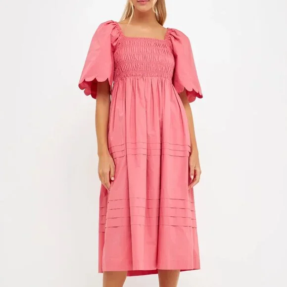 english factory smocked midi dress Floral Print Smocked Midi Dress